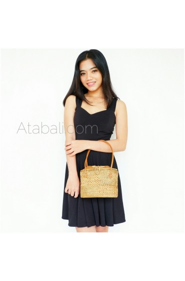 Ladies mini tote bag short leather strap balinese design